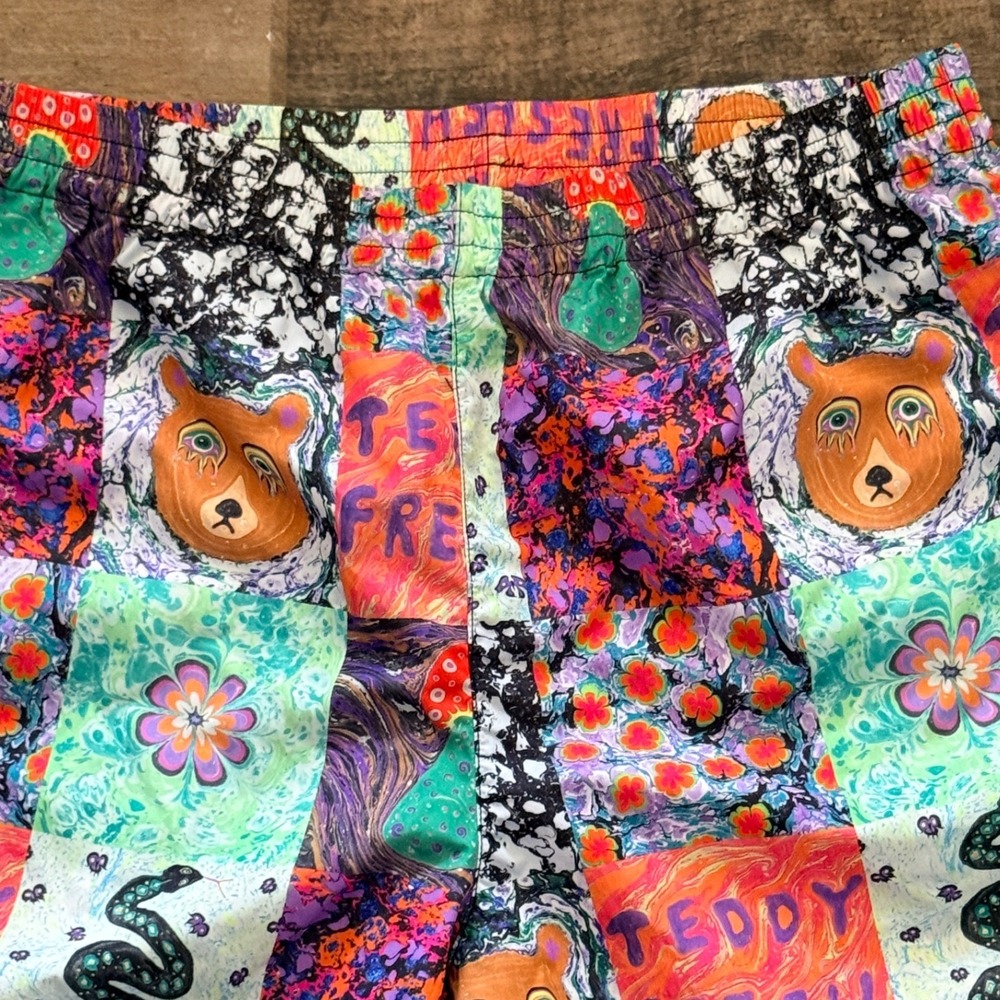 Teddy Fresh x MYFAWNWY Marbled Art Patchwork Elastic Waist Shorts, Multicolor,M - Picture 3 of 10
